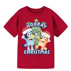 Bluey Hooray Christmas Girls Boys Graphic Crew Neck Short Sleeve T-Shirt NWT